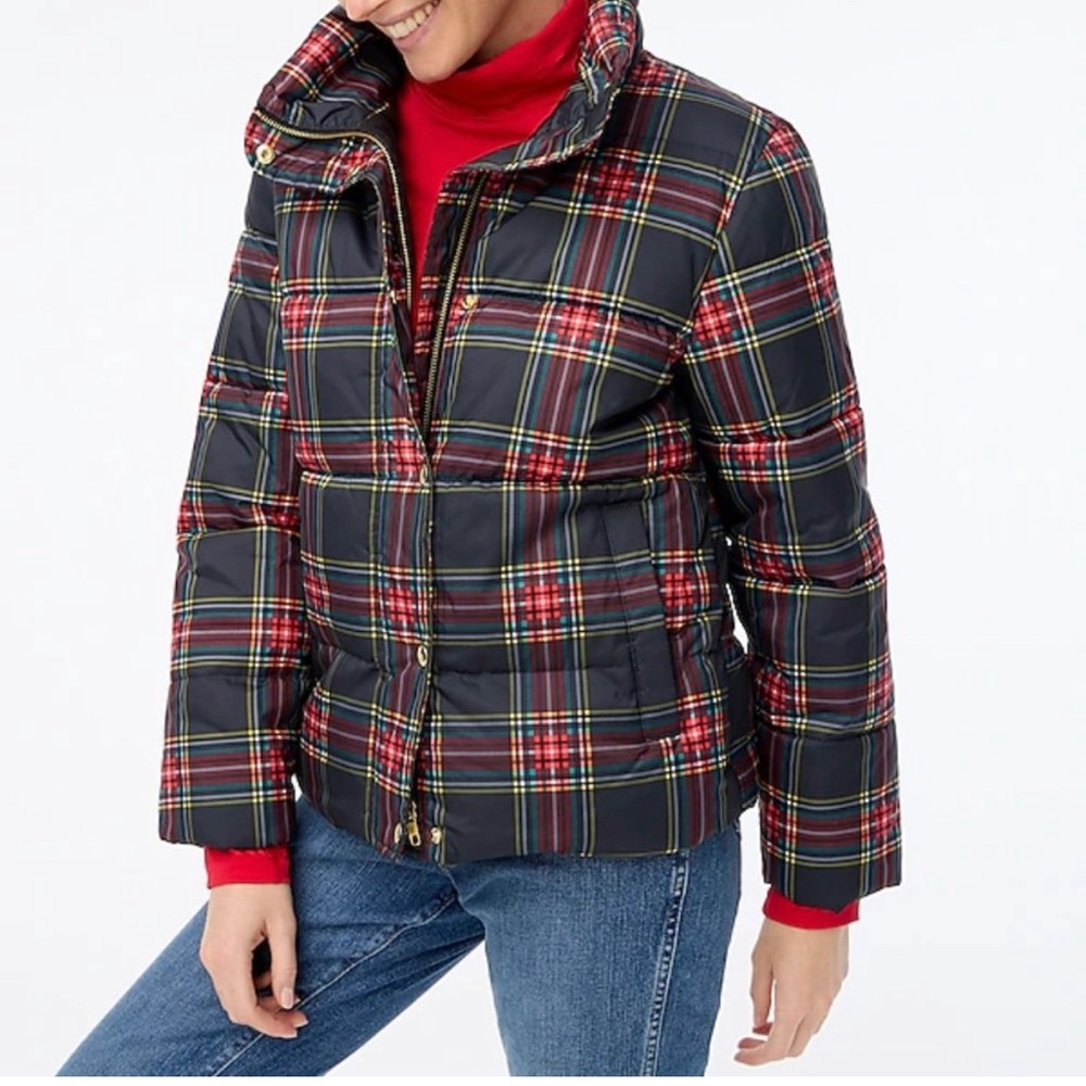 J. Crew Stewart Plaid Tartan Puffer Coat